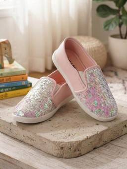 BOYZ N GALZ - Girls Pink-Sequin Slip-On Sneakers