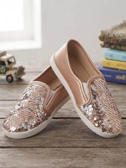 BOYZ N GALZ - Girls Rose Gold-Sequin Slip-On Sneakers