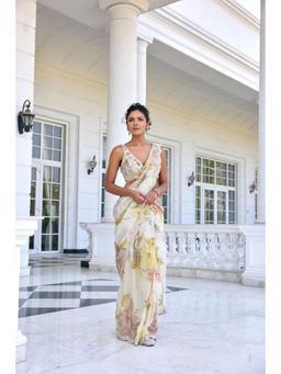 KALISTA - White Draped Saree with Stitched Blouse