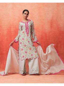 Shetab Kazmi - Green Elara Straight Kurta with Palazzo and Dupatta