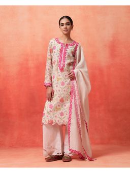 Shetab Kazmi - White Elara Straight Kurta with Palazzo and Dupatta
