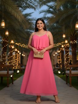 Qurvii - Fuchsia Pink Georgette Ruffle Dress