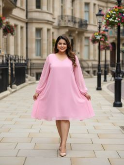 Qurvii - Pink A-Line Georgette Dress