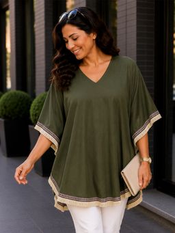 Qurvii - Olive Kaftan with Lace Detailing