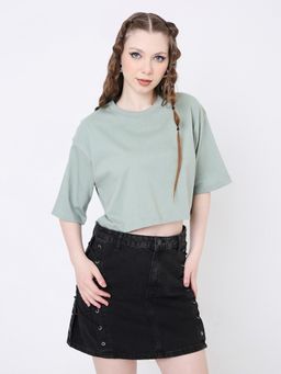 BLNK - Oversize Crop T-Shirt: Sage Green