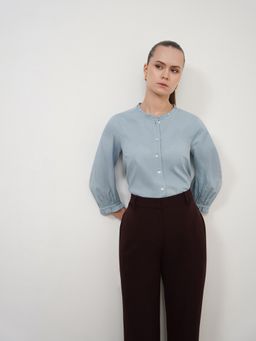 FABLE STREET - Pure Cotton Shirt Style Top - Blue
