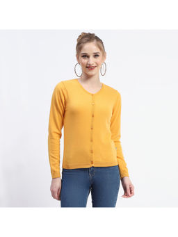 Madame - Solid Yellow Button Down Full Sleeve Cardigan