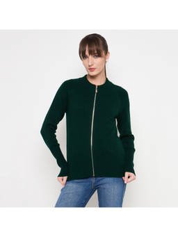 Madame - Acrylic Blend Zipped Bottle Green Sweater