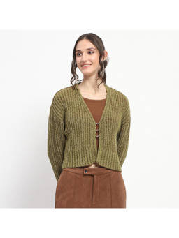 Madame - Hooked V Neck Olive Cardigan