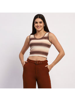 Madame - Striped Sleeveless Cotton Brown Crop Top