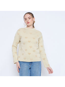 Madame - Self Design Mock Neck Beige Sweater