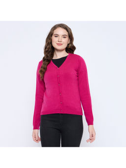 Madame - Solid Fuchsia Pink Button Down Cardigan