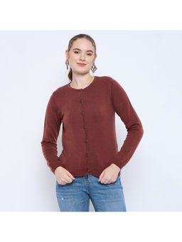 Madame - Textured Button Down Brown Cardigan