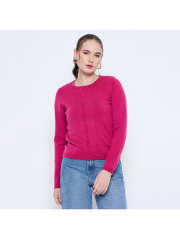 Madame - Textured Button Down Pink Cardigan