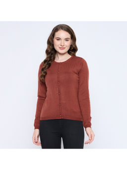 Madame - Textured Button Down Brown Cardigan