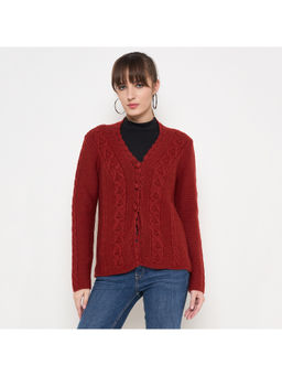 Madame - Rust Cable Knit Acrylic Cardigan