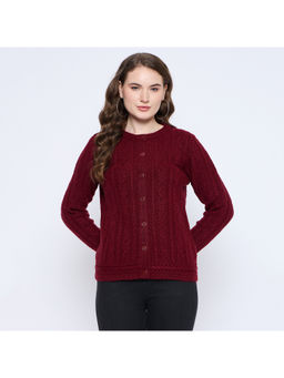 Madame - Self Design Round Neck Maroon Cardigan