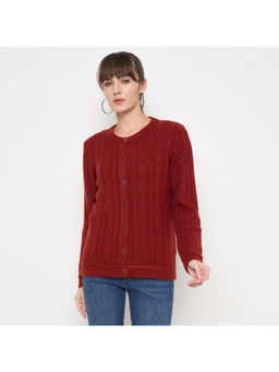 Madame - Self Design Round Neck Rust Cardigan