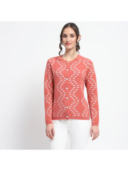 Madame - Self Design Full Sleeve Cable Knit Peach Cardigan