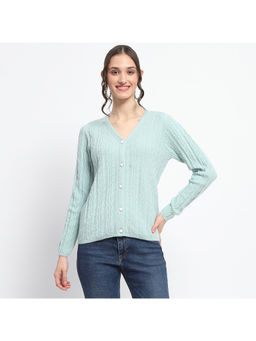 Madame - Cable Knit Self Design Blue Acrylic Cardigan