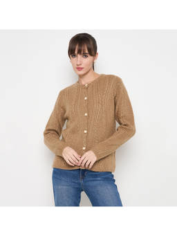 Madame - Cable Knit Camel Beige Acrylic Blend Cardigan