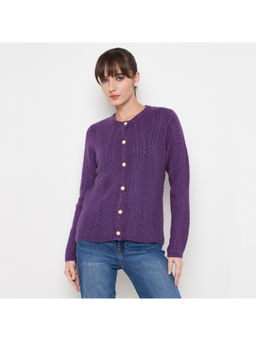 Madame - Cable Knit Purple Acrylic Blend Cardigan