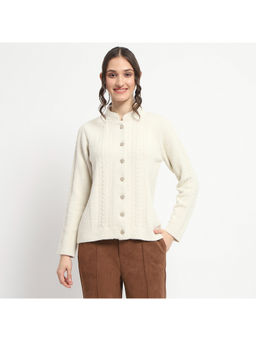 Madame - Button Down Cable Knit Beige Cardigan