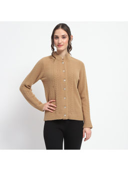 Madame - Button Down Cable Knit Brown Cardigan