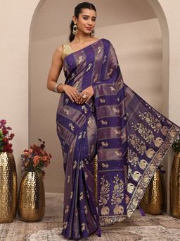 Libas - Purple Woven Design Silk Blend Saree with Unstitched Blouse