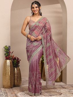 Libas - Purple Organza Saree with Unstitched Blouse
