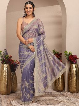 Libas - Purple Organza Saree with Unstitched Blouse