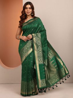 Libas - Green Woven Design Silk Blend Saree with Unstitched Blouse