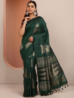 Libas - Green Woven Design Silk Blend Saree with Unstitched Blouse