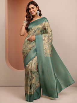 Libas - Green Woven Silk Blend Saree with Unstitched Blouse
