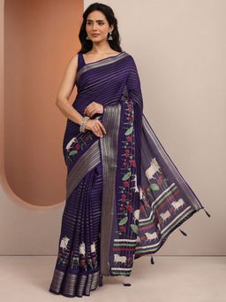 Libas - Purple Woven Silk Blend Saree with Unstitched Blouse