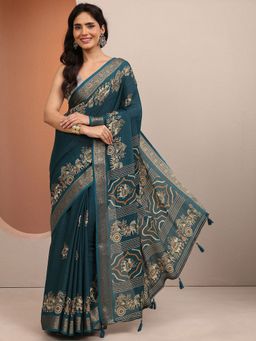 Libas - Blue Woven Silk Blend Saree with Unstitched Blouse