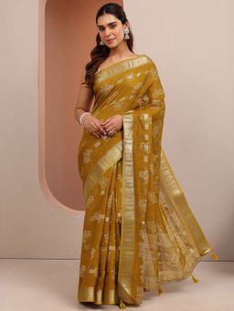 Libas - Mustard Woven Silk Blend Saree with Unstitched Blouse