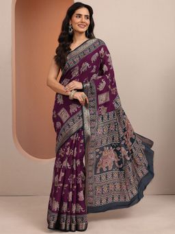 Libas - Purple Woven Silk Blend Saree with Unstitched Blouse