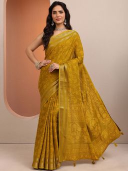 Libas - Mustard Woven Silk Blend Saree with Unstitched Blouse