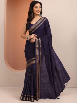 Libas - Purple Woven Silk Blend Saree with Unstitched Blouse