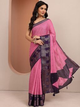 Libas - Pink Woven Design Silk Blend Saree with Unstitched Blouse