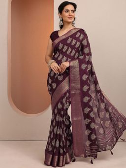 Libas - Maroon Woven Design Silk Blend Saree with Unstitched Blouse
