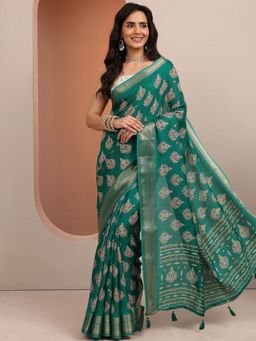 Libas - Green Woven Design Silk Blend Saree with Unstitched Blouse
