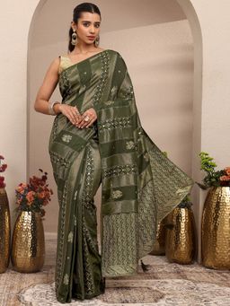 Libas - Green Woven Design Silk Blend Saree with Unstitched Blouse