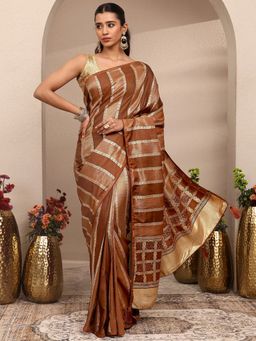 Libas - Brown Woven Design Silk Blend Saree with Unstitched Blouse