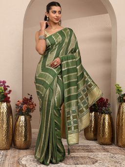 Libas - Green Woven Design Silk Blend Saree with Unstitched Blouse
