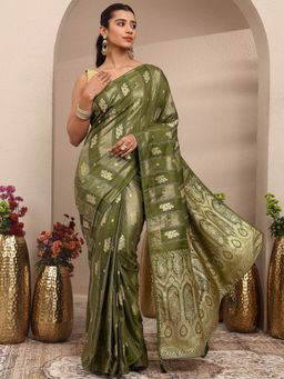 Libas - Green Woven Design Silk Blend Saree with Unstitched Blouse