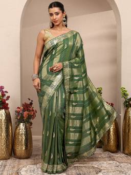 Libas - Green Woven Design Silk Blend Saree with Unstitched Blouse