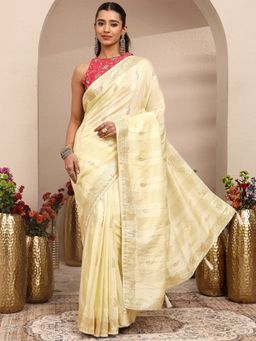 Libas - Cream Woven Design Silk Blend Saree with Unstitched Blouse
