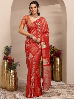 Libas - Woven Design Silk Blend Saree with Unstitched Blouse
